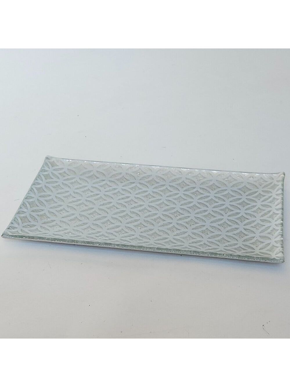 PRETTY Silver Serving Tray Trinket Dish GLASS Damask Pattern